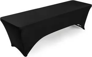 Lann's Linens - 8' Fitted Stretch Tablecloth for 96" x 30" Rectangular Table - Wedding / Banquet / Trade Show - Spandex Cloth Fabric Cover - Black
