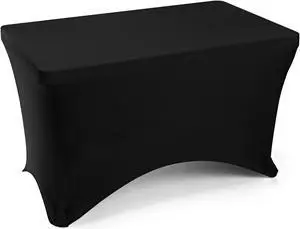 Lann's Linens - 4' Fitted Stretch Tablecloth for 48" x 24" Rectangular Table - Wedding / Banquet / Trade Show - Spandex Cloth Fabric Cover - Black