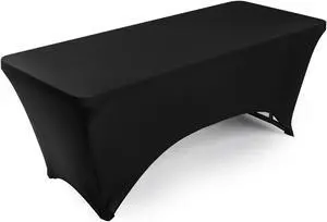 Lann's Linens - 6' Fitted Stretch Tablecloth for 72" x 30" Rectangular Table - Wedding / Banquet / Trade Show - Spandex Cloth Fabric Cover - Black
