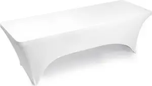Lann's Linens - 8' Fitted Stretch Tablecloth for 96" x 30" Rectangular Table - Wedding / Banquet / Trade Show - Spandex Cloth Fabric Cover - White
