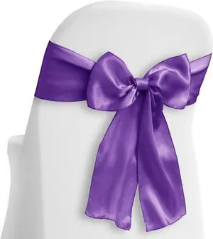 Lann's Linens - 50 Elegant Satin Wedding/Party Chair Cover Sashes/Bows - Ribbon Tie Back Sash - Purple