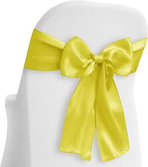 Lann's Linens - 10 Elegant Satin Wedding/Party Chair Cover Sashes/Bows - Ribbon Tie Back Sash - Yellow