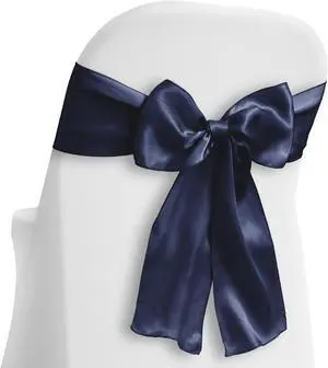 Lann's Linens - 30 Elegant Satin Wedding/Party Chair Cover Sashes/Bows - Ribbon Tie Back Sash - Navy Blue