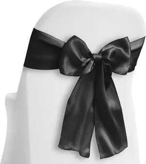 Lann's Linens - 10 Elegant Satin Wedding/Party Chair Cover Sashes/Bows - Ribbon Tie Back Sash - Black