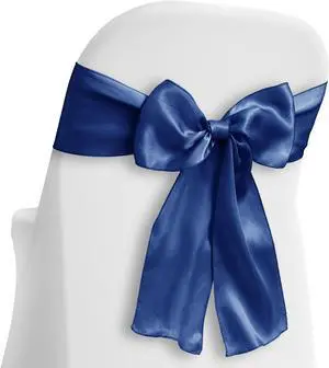 Lann's Linens - 10 Elegant Satin Wedding/Party Chair Cover Sashes/Bows - Ribbon Tie Back Sash - Royal Blue