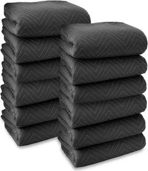 Sure-Max 12 Moving & Packing Blankets - Heavy Duty Pro - 80" x 72" (90 lb/dz weight) - Professional Quilted Shipping Furniture Pads Black