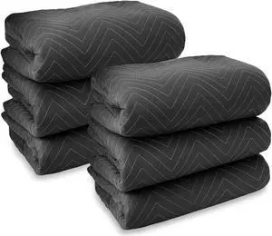 Sure-Max 6 Moving & Packing Blankets - Heavy Duty Pro - 80" x 72" (90 lb/dz weight) - Professional Quilted Shipping Furniture Pads Black
