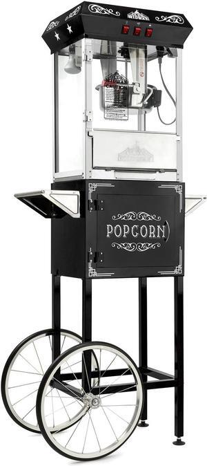 Olde Midway Vintage Style Popcorn Machine Maker Popper with Cart and 10-Ounce Kettle - Black
