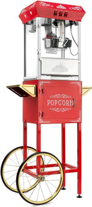 Olde Midway Vintage Style Popcorn Machine Maker Popper with Cart and 8-Ounce Kettle - Red