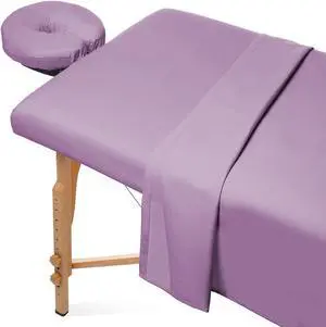 Saloniture 3-Piece Microfiber Massage Table Sheet Set - Premium Facial Bed Cover - Includes Flat and Fitted Sheets with Face Cradle Cover - Lavender