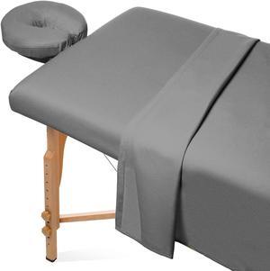 Saloniture 3-Piece Flannel Massage Table Sheet Set - Soft Cotton Facial Bed Cover - Includes Flat and Fitted Sheets with Face Cradle Cover - Gray