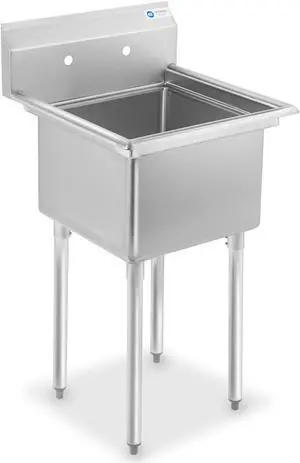 GRIDMANN 23.5" Wide Stainless Steel Kitchen Prep & Utility Sink, 1 Compartment NSF Commercial Sink with 18" x 18" Bowl for Restaurant, Laundry, Garage