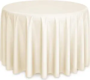 Lann's Linens - 132" Round Premium Tablecloth for Wedding / Banquet / Restaurant - Polyester Fabric Table Cloth - Ivory