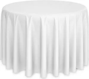 Lann's Linens - 132" Round Premium Tablecloth for Wedding / Banquet / Restaurant - Polyester Fabric Table Cloth - White