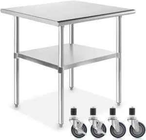 GRIDMANN NSF Stainless Steel Commercial Kitchen Prep & Work Table w/ 4 Casters (Wheels) - 30 in. x 24 in.