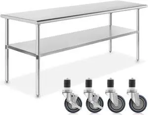 GRIDMANN NSF Stainless Steel Commercial Kitchen Prep & Work Table w/ 4 Casters (Wheels) - 72 in. x 24 in.