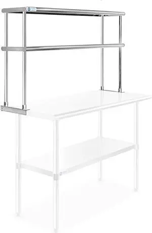 gridmann nsf stainless steel commercial kitchen prep & work table 2 tier double overshelf  48 in. x 12 in.