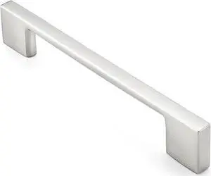 Cauldham 5 Pack Solid Kitchen Cabinet Pulls Handles (5" Hole Centers) - Modern Thin Profile Drawer/Door Hardware - Style M255 - Satin Nickel