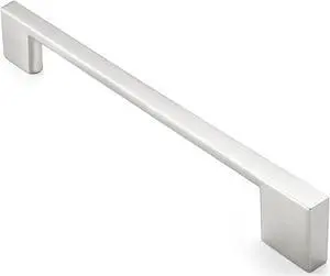 Cauldham 5 Pack Solid Kitchen Cabinet Pulls Handles (6-5/16" Hole Centers) - Modern Thin Profile Drawer/Door Hardware - Style M255 - Satin Nickel