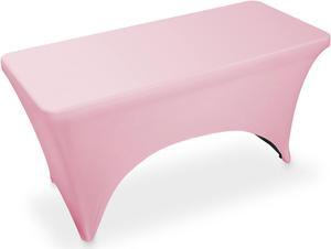 Lann's Linens - 4' Fitted Stretch Tablecloth for 48" x 24" Rectangular Table - Wedding / Banquet / Trade Show - Spandex Cloth Fabric Cover - Pink