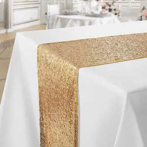 Lann's Linens 12" x 72" Gold Sequin Table Runner, Sparkly Tablecloth Cover for Wedding, Party, Banquet