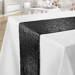 Lann's Linens 12" x 108" Black Sequin Table Runner, Sparkly Tablecloth Cover for Wedding, Party, Banquet