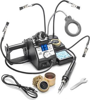 X-Tronic 3060-PRO - 75 Watt Soldering Iron Station with Mini Mag Lamp & 4 Helping Hands - 2 Digital LED Displays, 3 Temp Presets, Sleep Func, C/F Func, Brass Sponge w/Flux & Wet Sponge