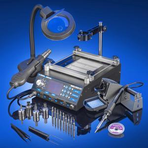 X-Tronic Model #5040-XR3 All In One Hot Air Rework Soldering Iron Station With Preheater.  Includes 4 Hot Air Nozzles - 10 Asst. Solder Tips - Pinpoint Tweezers - IC Popper, Gootwick - 5X Mag Lamp