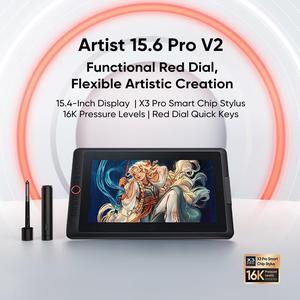 XP-PEN Artist15.6 Pro V2 15.6 Inch Drawing Pen Display Full-Laminated Drawing Monitor with Tilt Function and Red Dial (16384 Levels Pen Pressure)