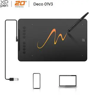 XPPen Latest 10"x6.25" Drawing Tablet, XP Deco Graphic Tablet with Pen, 16384 Levels Pressure/60° Tilt Function/8 Shortcut Keys, Digital Drawing Pad Art Tablet for Phone/Computer OSU/Digital Painting