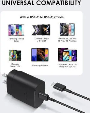 2 Pack USB C Charger 25W Type C Charger Fast Charging with USB C to C Charger Cable 6FT Android Phone Charger for Galaxy S24 Ultra/S23+/S22/S21/S20