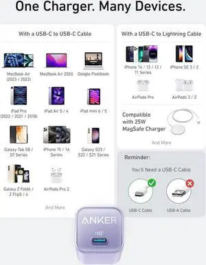 Nano Charger USB C GaN Charger 30W PIQ 3.0 Foldable PPS Fast Charger for iPhone 16 / 15 and more series Galaxy iPad Compatible with MagSafe