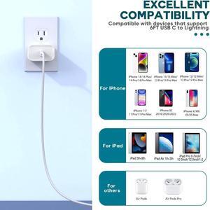 Fast Charger iPhone iPhone Charger Fast Charging 2Pack USB C Wall Charger Block Fast iPhone Charger 6FT Type-C USB C to Lightning Cables Cord for iPhone 14/14Plus/13/12/11 Pro Max Mini 8 iPad/AirPods