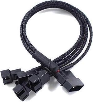 BUCIER 4-Pin Molex to 4 x 3/4-Pin PC Case Fan Sleeved Adapter Cable