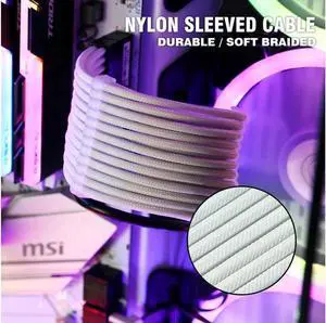 Customization Mod Sleeved Extension Power Supply Cable Kit GPU PC Braided WHITE