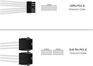 BUCIER 12PIN transfer 2×8PIN Extension Cable Power Supply Sleeved Synchronized PSU Extension Kit White