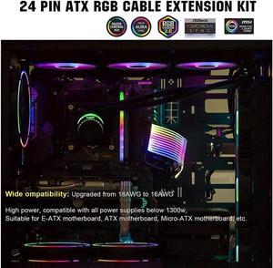 Pccooler Power Supply Sleeved Cable, Customization 24 Pin Atx Rgb Cable Extension Kit 16Awg, 5V 3Pin Synchronized Psu Cable For Rgb Software From All Major Motherboard Cable Management