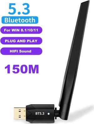 Long Range USB Bluetooth 5.3 Adapter (EDR & BLE) for PC Desktop, 492FT/150M Bluetooth Wireless Dongle Transmitter for Windows 11/10/8.1/7 Computer, Pair Bluetooth Headset Headphones Mouse Keyboard