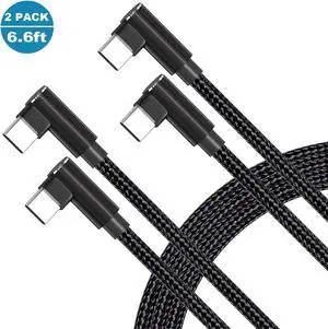 [2P ACK] 90 Degree USB C to USB C Cable 6.6ft/2M, 60W PD Type C Fast Charging Data Cable,Dual Right Angle Nylon Braided Cable for Ma-c-Book Pro 2020, i-Pad Pro/Air, Smartphones, Tablet etc