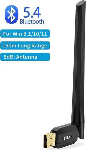 Bluetooth 5.4 Adapter for PC, 2x5dBi USB Bluetooth Dongle BT5.4 EDR Adapter for Laptop Keyboard Mouse Headsets Speakers, 150M Long Range Bluetooth USB Adapter Supports Windows 11/10/8.1(Plug and Play)