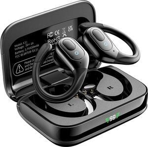 Bluetooth Headphones, True Wireless Earbuds, BT5.3 Sports Earbuds 75H Playtime, IPX7 Waterproof, LED Power Display, Over Ear Buds with Earhooks, Mic in-Ear Headphones Deep Bass for Sports Workout
