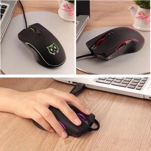 Wired Gaming Mouse, 7 Colors Backlit Optical Game Mice Ergonomic USB Wired with 2400 DPI and 6 Buttons 4 Adjustable DPI for Computer/Win/Mac/Linux/Andriod/iOS. (Black)