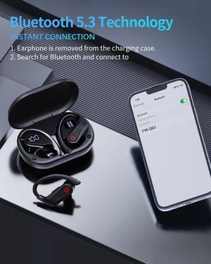 True Wireless Earbuds, Bluetooth Headphones Sports Over-Ear Bluetooth 5.3 Ear Buds with Earhooks 120H Playtime Wireless Headphones for Workout Waterproof Bluetooth LED Power Display