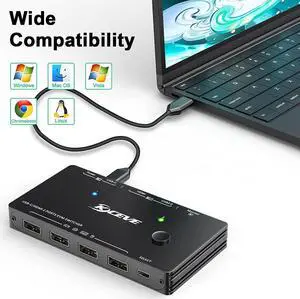 USB Type-C HDMI KVM Switch 4K@60Hz, USB C +HDMI Switch for 2 Computers Share 1 Monitor and 4 USB Devices,Compatible with Thunderbolt 3, with 100 W Power Delivery, Wired Remote and 3 Cables Included