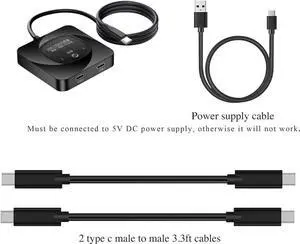 USB C Switch Selector, [2 In 1 Out / 1 in 2 Out] Bi-Directional USB C Switcher Splitter, 8K@60Hz USB 3.1 Gen2 10Gbps Data Transfer Type C Switch for Computers, Support PD100W with Power Indicator