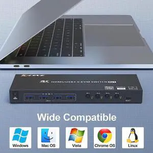 USB 3.0 KVM Switch HDMI 4 Port Support 4K @60Hz 2K @120Hz Simulation EDID, HDMI USB3.0 Switch for 4 Computers Share 1 Monitor with 4 USB 3.0 Port, with Desktop Controller and KVM Cables