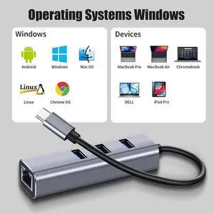 USB C to Ethernet Adapter with 3 Port USB 3.0, Type C Hub with RJ45 10/100/1000 Gigabit Ethernet 4- in-1 USB C Hub Compatible for Mac-Book Pro 2021/2020/2019/2018/2017,Air, D-e-l-l XPS and More
