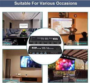 2 Port HDMI KVM Switch 2 Monitors 2 Computers 4K @60Hz, Dual Monitor HDMI KVM Switch, USB 3.0 KVM Switch 2 in 2 Out with USB Cables, Support USB 3.0, HDCP2.2, Hotkey,Extended And Mirror Display