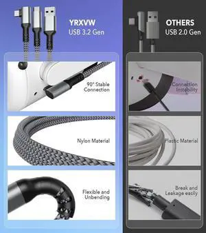 VR Link Cable 16.4FT / 5M for Oculus Quest 2/Pro, USB A to USB C Charging Cord Compatible with PC Game, High Speed Data Transfer, USB 3.2 A to C Charger Cable for Quest VR Headsets (Charge While Play)