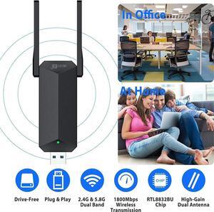 USB WiFi 6 Adapter for PC, AX1800 USB 3.0 Dual Band Wireless Network Adapter with 2.4G/5G High Gain Antenna, 1800Mbps WiFi Dongle USB WiFi Adapter for PC Desktop Laptop Support Windows11/10 (Black)